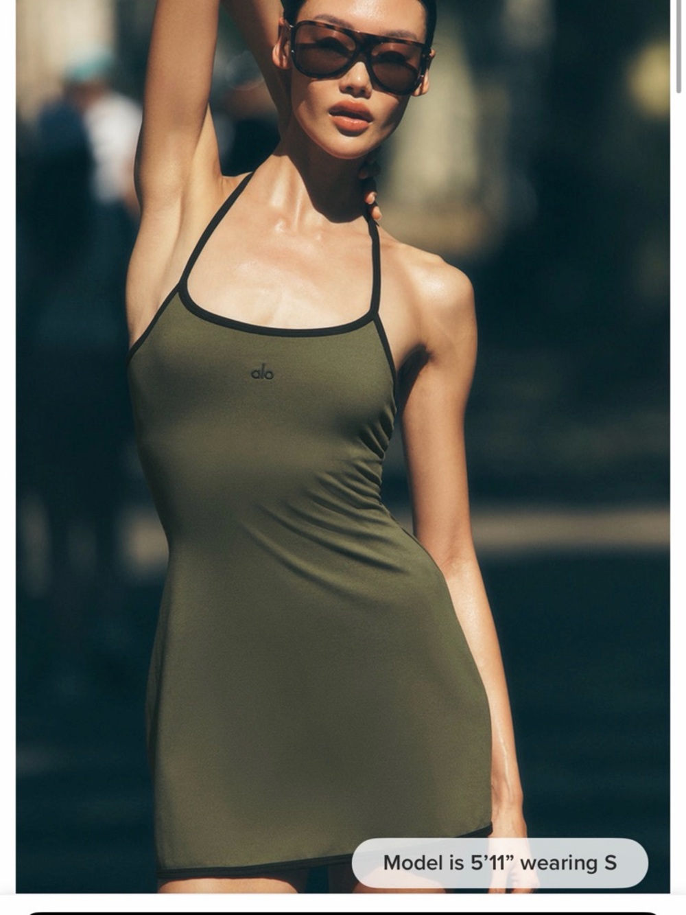 ALO Yoga Olive Green Spaghetti-Strap Dress